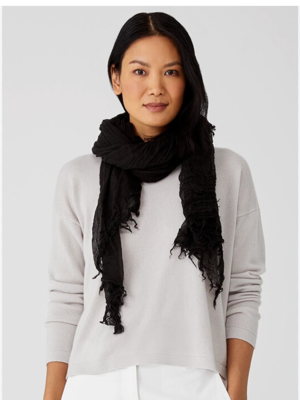 Black Lightweight Fringed Scarf - Women Accessories